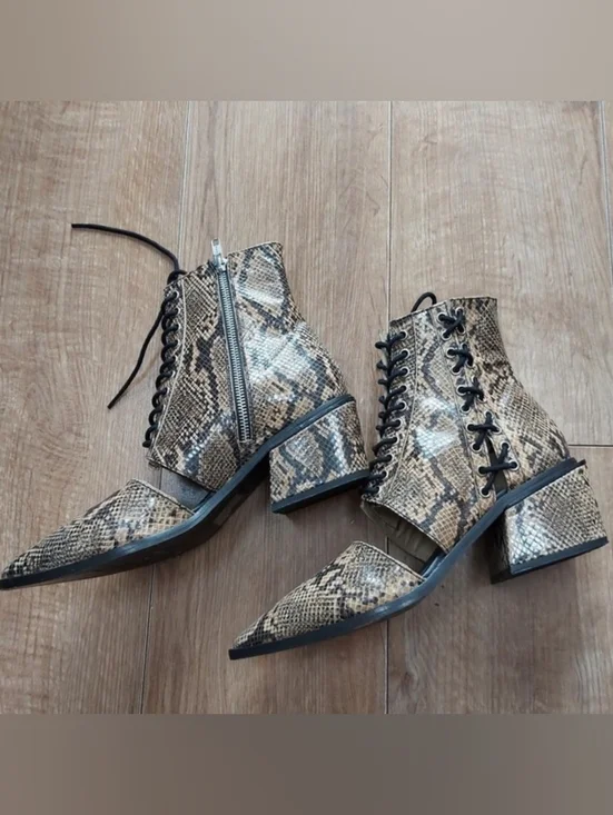 Free People Charlotte Corset Snakeskin Cowgirl Western Square Heel Cutout Boots - Picture 6 of 7